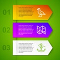 Set line Bird seagull, Pirate treasure map and Anchor. Business infographic template. Vector