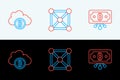 Set line Bitcoin with circuit, Cryptocurrency cloud mining and Blockchain technology icon. Vector