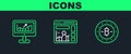 Set line Bitcoin, Computer with growth graph and Website icon. Vector Royalty Free Stock Photo