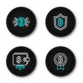 Set line Bitcoin, Cryptocurrency wallet, Shield with bitcoin and circuit icon. Vector