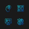 Set line Bitcoin, Mining bitcoin from monitor, think and Blockchain technology. Gradient color icons. Vector Royalty Free Stock Photo