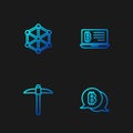 Set line Bitcoin, Pickaxe, Blockchain technology and Mining bitcoin from laptop. Gradient color icons. Vector Royalty Free Stock Photo