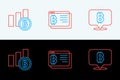 Set line Bitcoin, Pie chart infographic bitcoin and browser icon. Vector