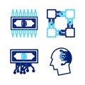 Set line Bitcoin think, Cryptocurrency bitcoin with circuit, Blockchain technology and icon. Vector