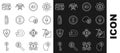 Set line Bitcoin think, Cryptocurrency cloud mining, Ethereum ETH, Dash, Zcash ZEC, USB flash drive, wallet and icon