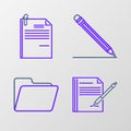 Set line Blank notebook and pen, Document folder, Pencil with eraser line and File document paper clip icon. Vector Royalty Free Stock Photo