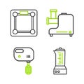 Set line Blender, Electric mixer, Kitchen meat grinder and Bathroom scales icon. Vector