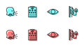 Set line Blindness, Man coughing, Eye test chart and IV bag icon. Vector