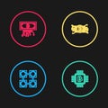 Set line Blockchain technology, CPU mining farm, Cryptocurrency bitcoin circuit and with icon. Vector Royalty Free Stock Photo