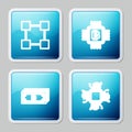 Set line Blockchain technology, CPU mining farm, Cryptocurrency bitcoin and Processor icon. Vector Royalty Free Stock Photo