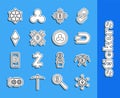 Set line Blockchain technology Ethereum ETH, Crossed pickaxe, Cryptocurrency coin Dash, CPU mining farm, and Ripple XRP
