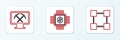 Set line Blockchain technology, Mining with monitor and pickaxe and Processor chip dollar icon. Vector Royalty Free Stock Photo