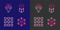 Set line Blockchain technology, and Sales funnel with bitcoin icon. Vector Royalty Free Stock Photo