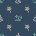 Set line Blossom tree branch, and Easter egg on seamless pattern. Vector