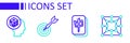 Set line Board game, Mahjong pieces, Classic dart board and arrow and Game dice icon. Vector