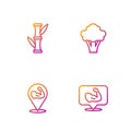 Set line Bodybuilder muscle, , Bamboo and Broccoli. Gradient color icons. Vector