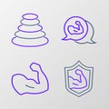 Set line Bodybuilder muscle, and Stack hot stones icon. Vector