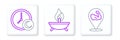 Set line Bodybuilder muscle, Time to sleep and Aroma candle icon. Vector