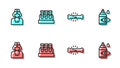 Set line Bone pain, Nurse, Test tube with blood and Eye drop bottle icon. Vector