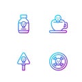 Set line Bones and skull, Poisoned pill and Coffee cup with. Gradient color icons. Vector