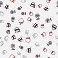 Set line Boo speech bubble, Skull, Black cat and Halloween witch cauldron on seamless pattern. Vector Royalty Free Stock Photo
