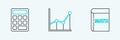 Set line Book with word mathematics, Calculator and Graph, schedule, chart, diagram icon. Vector
