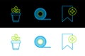 Set line Bookmark, Flowers in pot and Scotch icon. Vector