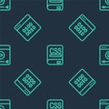 Set line Books about programming, Binary code and Online play video on seamless pattern. Vector Royalty Free Stock Photo