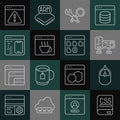 Set line Books about programming, Computer mouse, monitor screen, Debugging, Software, Browser with exclamation mark and Royalty Free Stock Photo