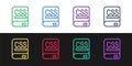 Set line Books about programming icon isolated on black and white background. Programming language concept. PHP, CSS Royalty Free Stock Photo