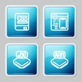 Set line Books about programming, Software, Processor with microcircuits CPU and icon. Vector