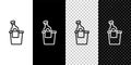 Set line Bottle of champagne in an ice bucket icon isolated on black and white, transparent background. Vector Royalty Free Stock Photo