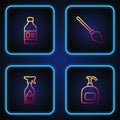 Set line Bottle of liquid soap, Cleaning spray bottle, for cleaning agent and Handle broom. Gradient color icons. Vector
