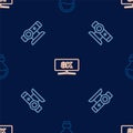 Set line Bottle with magic elixir, Web camera and Computer monitor on seamless pattern. Vector Royalty Free Stock Photo