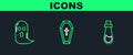 Set line Bottle with potion, Ghost and Coffin christian cross icon. Vector