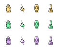 Set line Bottle of shampoo, Deodorant roll, Acne and nail polish icon. Vector