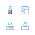 Set line Bottle of shampoo, Wet wipe pack, Tube toothpaste and Toilet paper roll. Gradient color icons. Vector Royalty Free Stock Photo