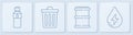 Set line Bottle of water, Barrel, Trash can and Water energy. White square button. Vector Royalty Free Stock Photo