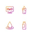 Set line Bottle of water, Water drop, Chemical formula for H2O and Glass with. Gradient color icons. Vector Royalty Free Stock Photo