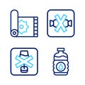 Set line Bottle of water, No alcohol, sweets and Traditional carpet icon. Vector