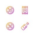 Set line Bottle of water, No Smoking, alcohol and Traditional carpet. Gradient color icons. Vector