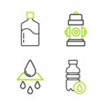 Set line Bottle of water, Recycle clean aqua, Fire hydrant and Big bottle with icon. Vector