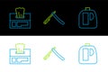 Set line Bottles for cleaning agent, Wet wipe pack and Straight razor icon. Vector