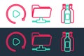 Set line Bottles of wine, Video play button and FTP folder icon. Vector