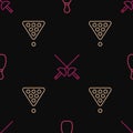 Set line Bowling pin, Billiard balls rack triangle and Fencing on seamless pattern. Vector Royalty Free Stock Photo