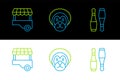 Set line Bowling pin, Fast street food cart and Wild lion icon. Vector