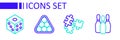 Set line Bowling pin, Puzzle pieces toy, Billiard balls triangle and Game dice icon. Vector