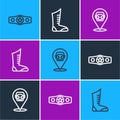 Set line Boxing belt, helmet and Sport boxing shoes icon. Vector