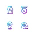Set line Boxing helmet, jersey and t-shirt and gong. Gradient color icons. Vector