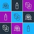 Set line Boxing helmet, training paws and Punching bag icon. Vector Royalty Free Stock Photo